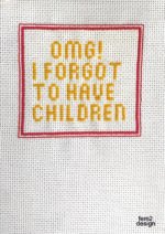 Poster OMG Broderi. Broderad gul text med en rosa ram.